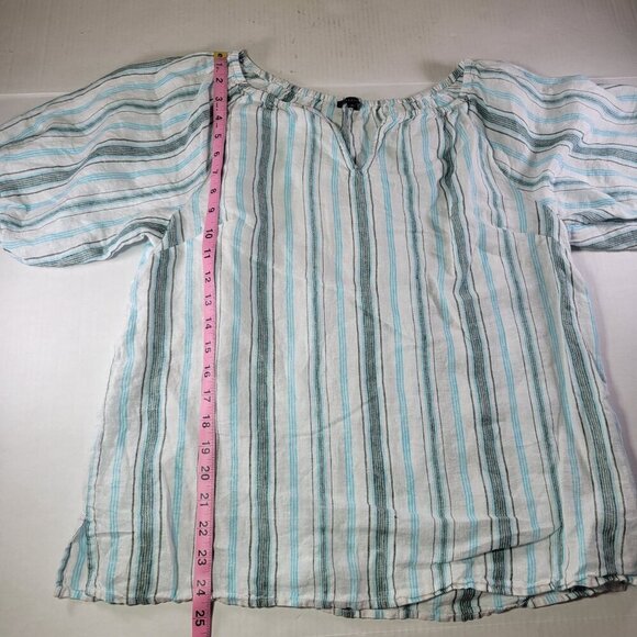 Talbots Women White & Blue Striped Casual Linen Short Puff Sleeve Blouse Size M - Picture 4 of 8